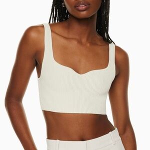 Aritzia Babaton Sculpt Knit Notch Tank Ribbed Crop Top Matte Pearl Cream Size L